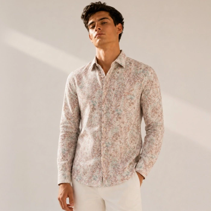 Men S Icon Slim Fit Casual Long Sleeve Printed Shirt